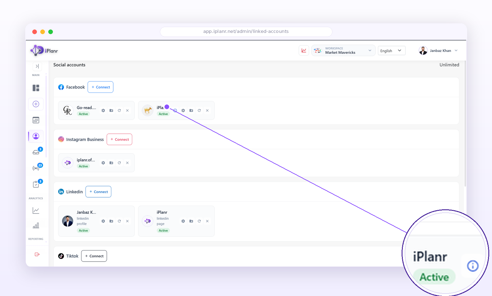 Connecting a channel in Settings