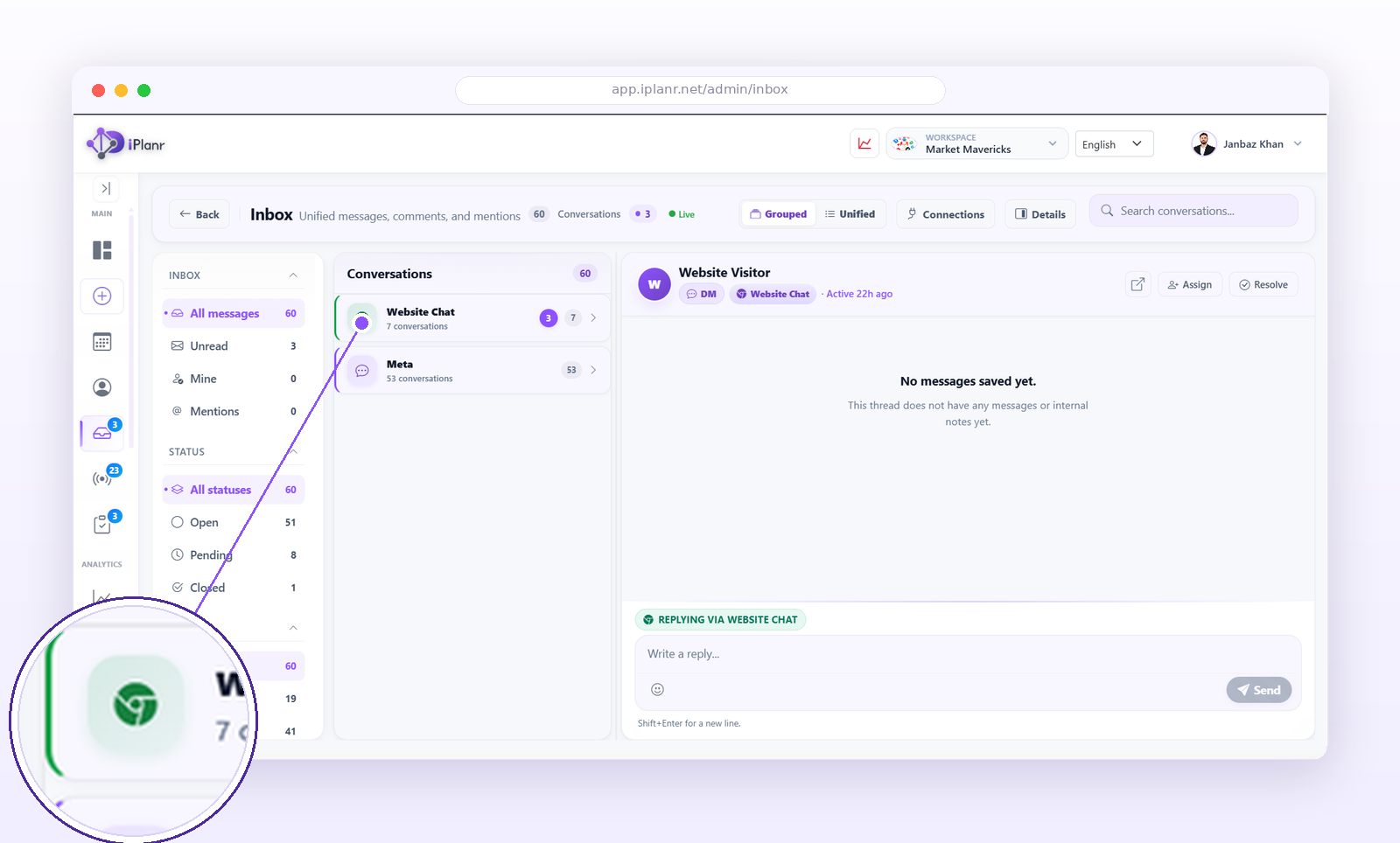 The unified inbox with conversations from all channels